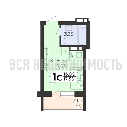 квартира-студия, 17,55кв.м. - изображение