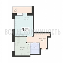 1-комнатная квартира, 38.05кв.м - изображение 1