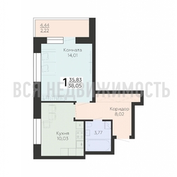 1-комнатная квартира, 38.05кв.м - изображение 1