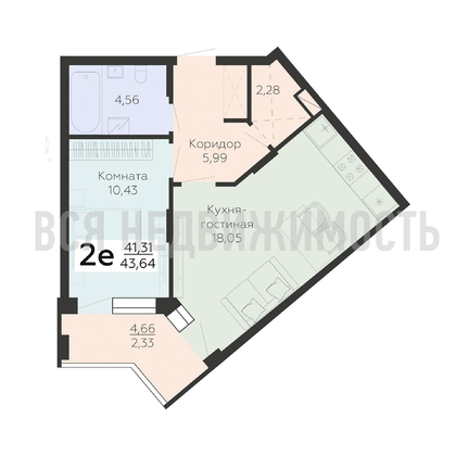 2-комнатная квартира, 43.64кв.м - изображение