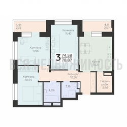 3-комнатная квартира, 78.87кв.м - изображение 1