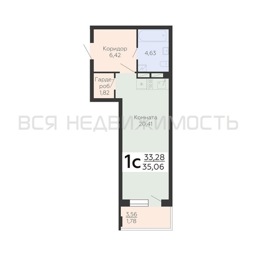 квартира-студия, 35,06кв.м. - изображение 0