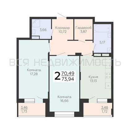 2-комнатная квартира, 73.94кв.м - изображение