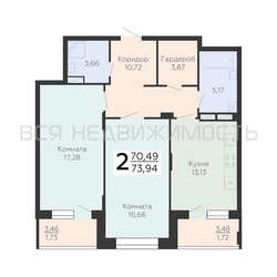 2-комнатная квартира, 73.94кв.м - изображение 1