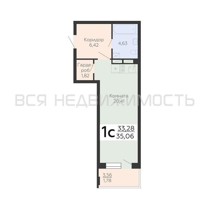 квартира-студия, 35,06кв.м. - изображение