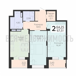 2-комнатная квартира, 67.51кв.м - изображение 1