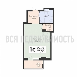 квартира-студия, 32,66кв.м. квартира-студия, 32,66кв.м. - изображение 1
