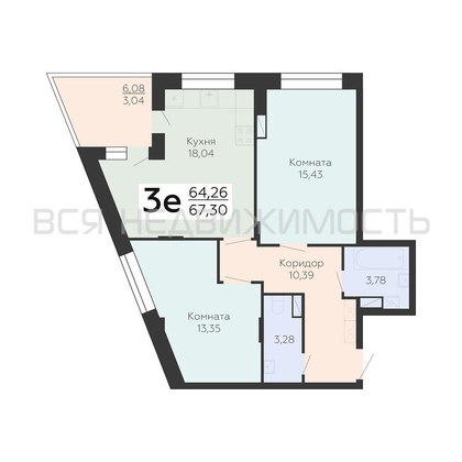 2-комнатная квартира, 67.3кв.м - изображение