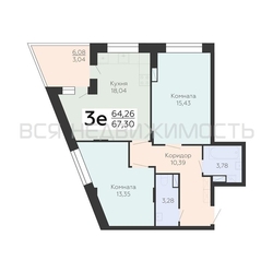 2-комнатная квартира, 67.3кв.м - изображение 1