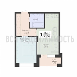 1-комнатная квартира, 38.57кв.м - изображение 1