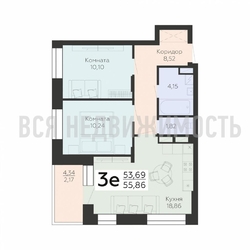 2-комнатная квартира, 55.86кв.м - изображение 1