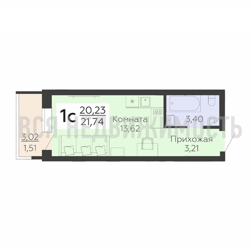 квартира-студия, 21,74кв.м. - изображение 0