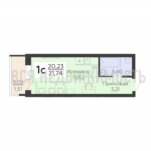 квартира-студия, 21,74кв.м. - изображение 0