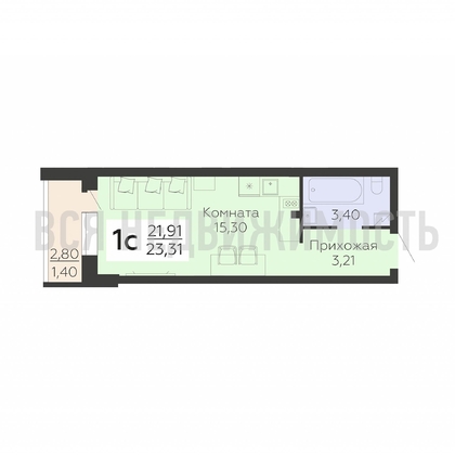 квартира-студия, 23,31кв.м. - изображение