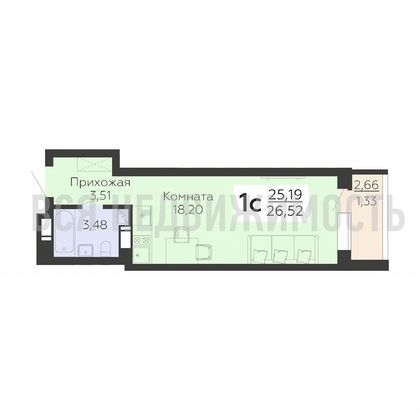 квартира-студия, 26,52кв.м. - изображение