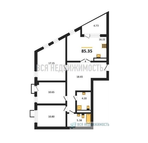 3-комнатная квартира, 85.35кв.м - изображение 0