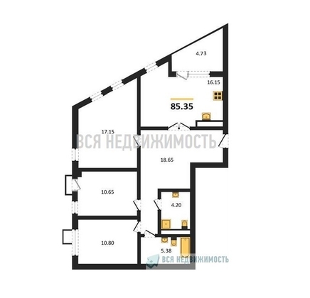 3-комнатная квартира, 85.35кв.м - изображение