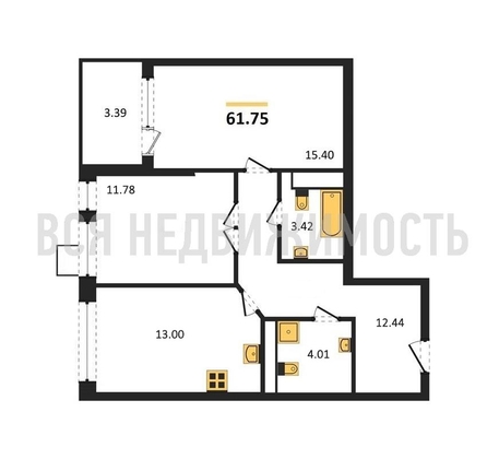 2-комнатная квартира, 61.75кв.м - изображение