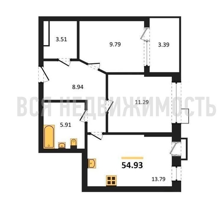 2-комнатная квартира, 54.93кв.м - изображение