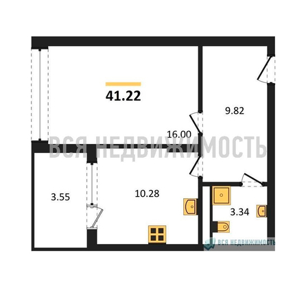 1-комнатная квартира, 41.22кв.м - изображение