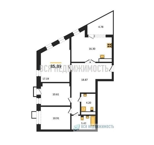 3-комнатная квартира, 85.89кв.м - изображение 0