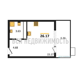 квартира-студия, 26,17кв.м. квартира-студия, 26,17кв.м. - изображение 1