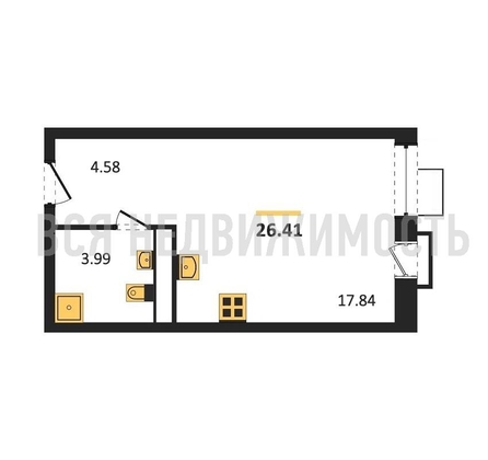 квартира-студия, 26,41кв.м. - изображение