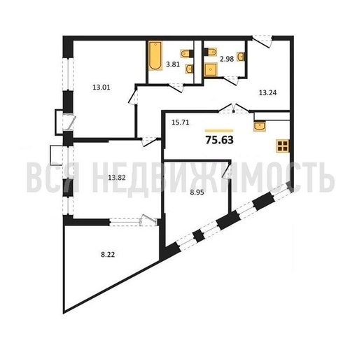 3-комнатная квартира, 75.63кв.м - изображение 0