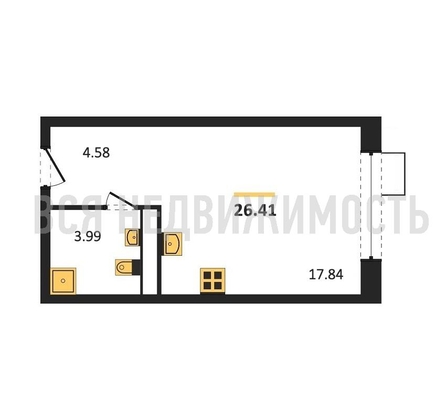 квартира-студия, 26,41кв.м. - изображение