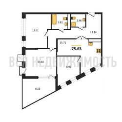 3-комнатная квартира, 75.63кв.м - изображение 1