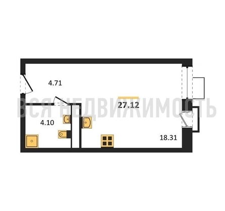 квартира-студия, 27,12кв.м. - изображение