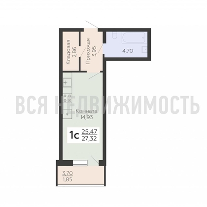 квартира-студия, 27,32кв.м. - изображение