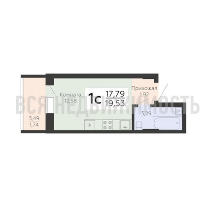 квартира-студия, 19,53кв.м. - изображение