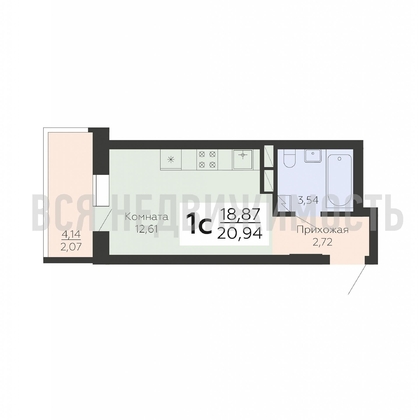 квартира-студия, 20,94кв.м. - изображение