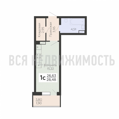 квартира-студия, 28,48кв.м. - изображение