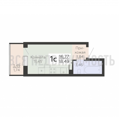 квартира-студия, 18,49кв.м. - изображение