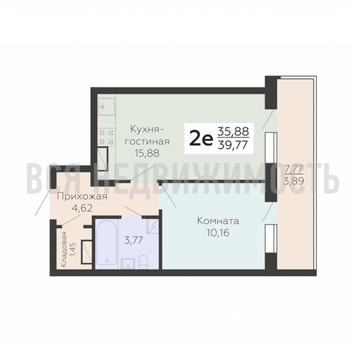1-комнатная квартира, 39.77кв.м - изображение 0