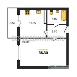 1-комнатная квартира, 38.3кв.м 1-комнатная квартира, 38.3кв.м - изображение 1