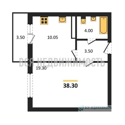 1-комнатная квартира, 38.3кв.м - изображение