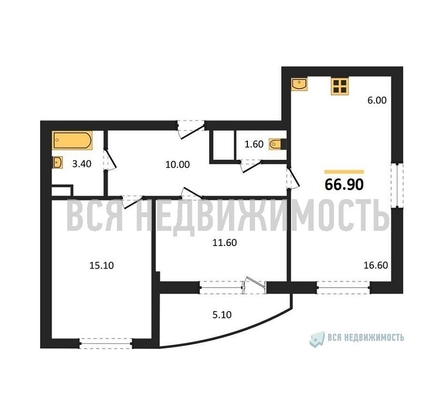 2-комнатная квартира, 66.9кв.м - изображение