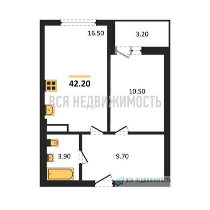 1-комнатная квартира, 42.2кв.м - изображение