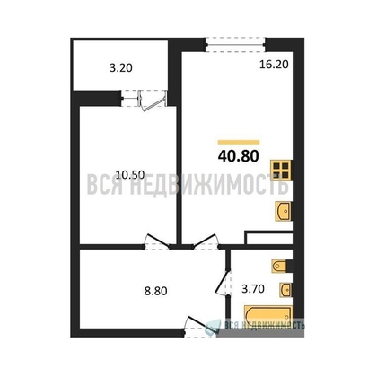 1-комнатная квартира, 40.8кв.м - изображение