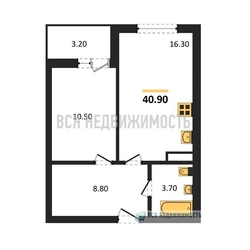 1-комнатная квартира, 40.9кв.м - изображение 1