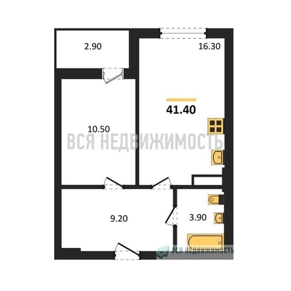 1-комнатная квартира, 41.4кв.м - изображение