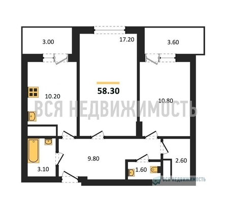 2-комнатная квартира, 58.3кв.м - изображение