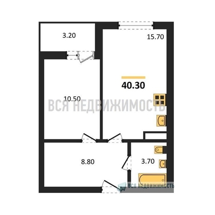 1-комнатная квартира, 40.3кв.м - изображение