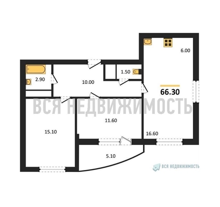2-комнатная квартира, 66.3кв.м - изображение