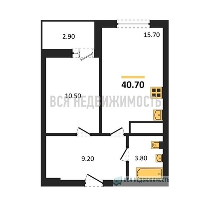 1-комнатная квартира, 40.7кв.м - изображение