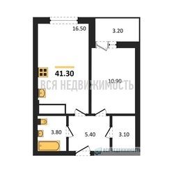 1-комнатная квартира, 41.3кв.м - изображение 1