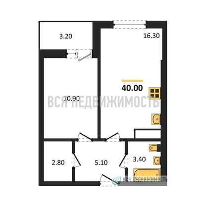 1-комнатная квартира, 40кв.м - изображение